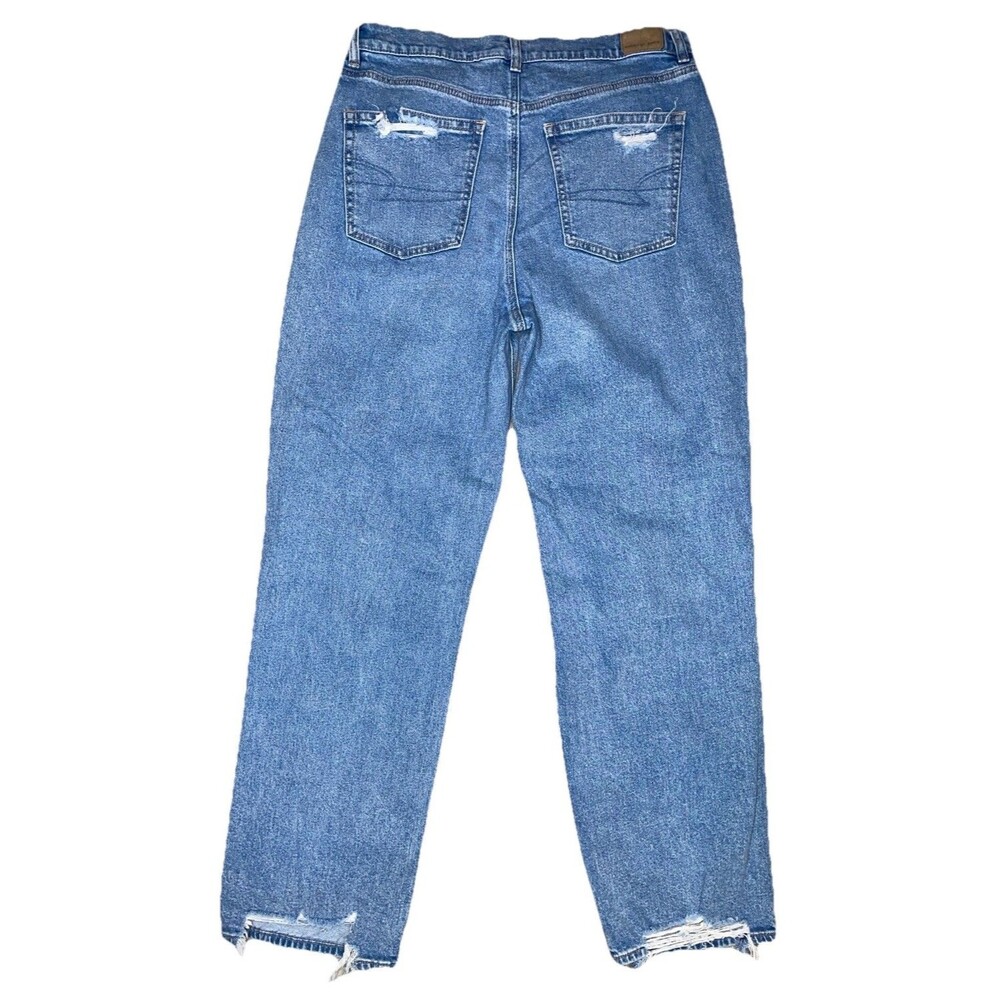 American Eagle Highest Rise Baggy Straight Jeans Size 14R Light Wash Distressed - Picture 7 of 14